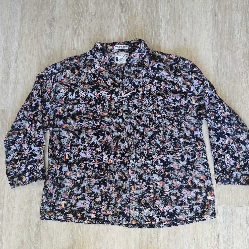 Vintage Goouch Abstract Retro Pattern Button Down Longsleeve Shirt Rayon Men's M